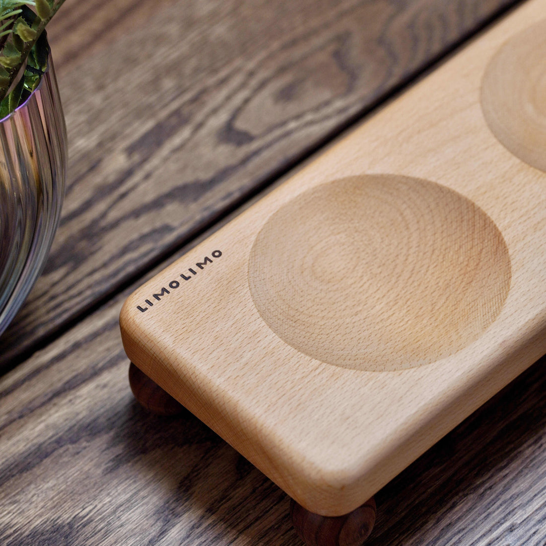 Solid Wood Cat Bowl with Ceramic Pet Feeding Bowl