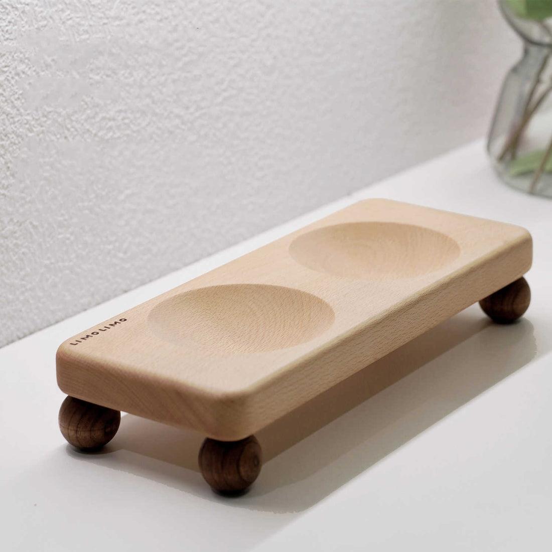 Solid Wood Cat Bowl with Ceramic Pet Feeding Bowl